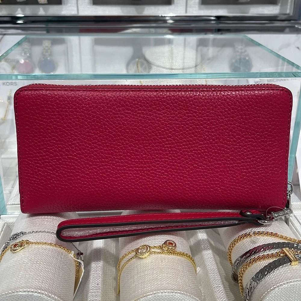 MICHAEL KORS Large Pebbled Leather Continental Wallet Phone Holder Wristlet  NWT